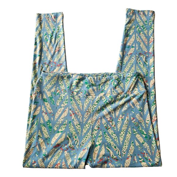 LuLaROE Blue and Yellow womens Leggings Floral Soft size Tall and Curv - Picture 1 of 6